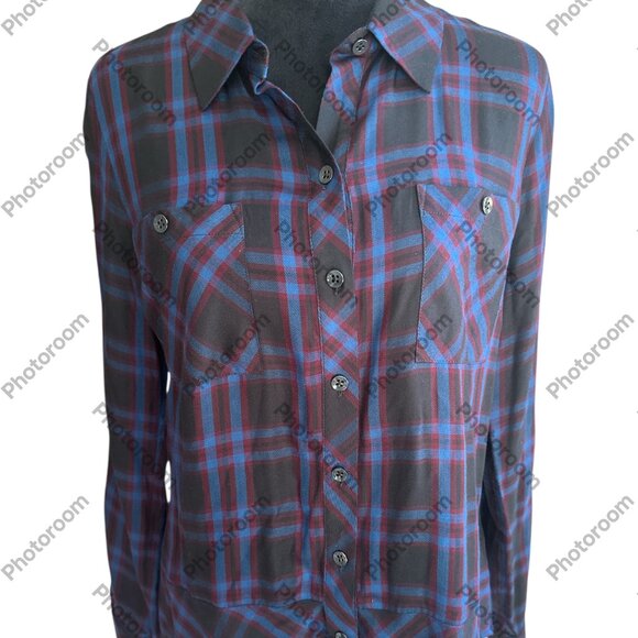 CAbi Plaid Moody Peplum Hem Long Sleeve Button Multicolor Medium - Picture 1 of 6